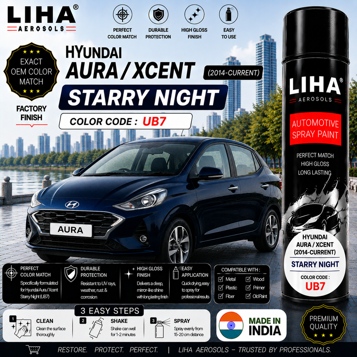 Hyundai Aura / Xcent Starry Night Touch Up Spray Paint – OEM Color Match | LIHA Aerosols 500ml
