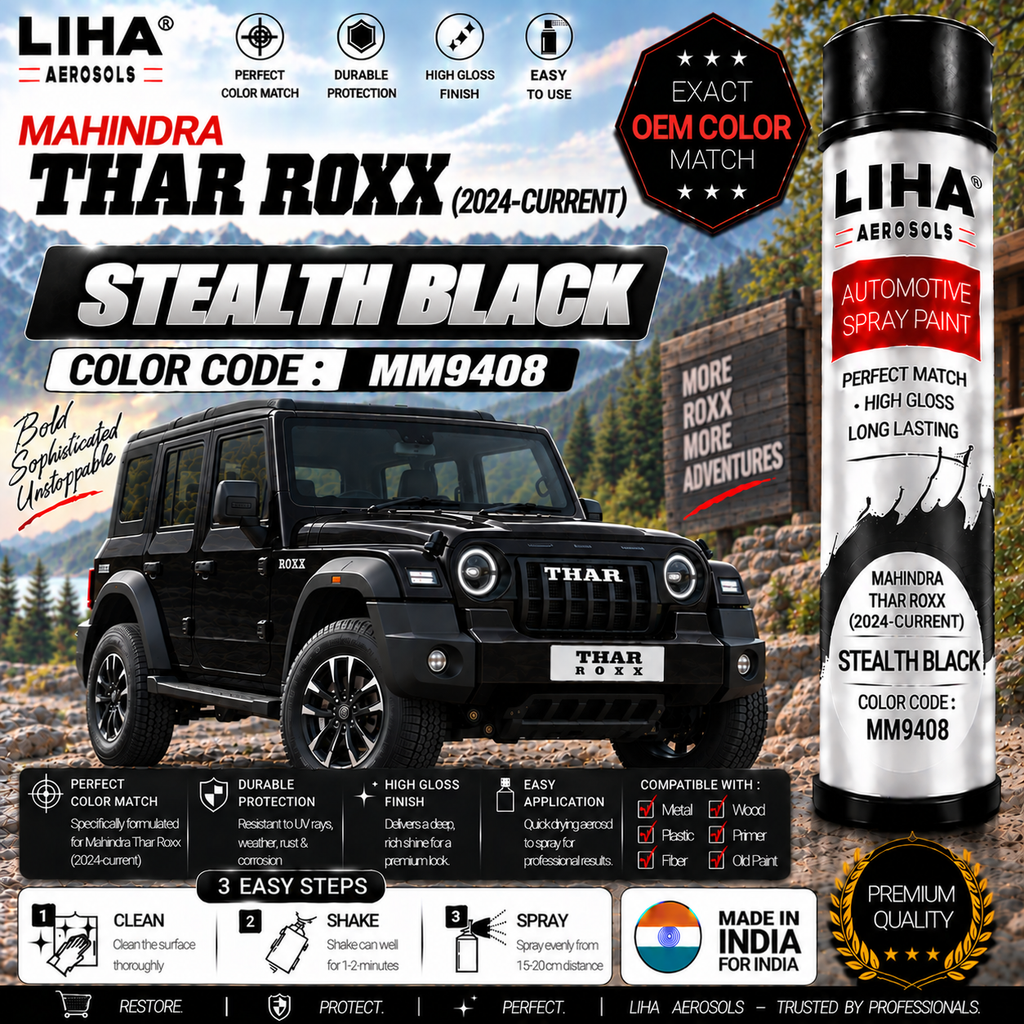 Mahindra Thar Roxx Stealth Black Touch Up Spray Paint – OEM Color Match | LIHA Aerosols 500ml