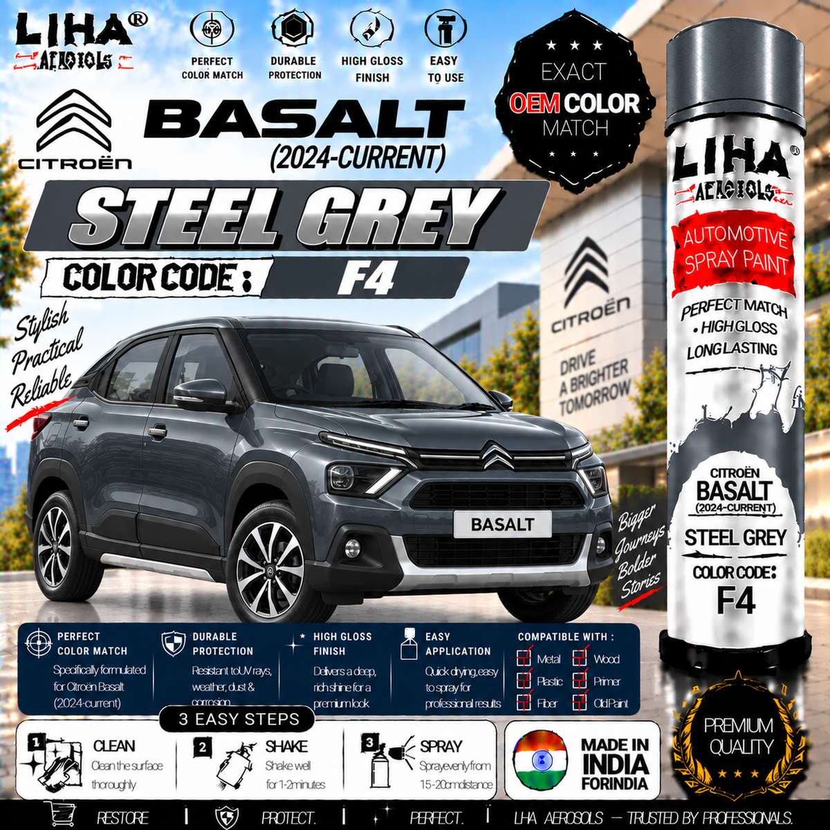 Citroen Basalt Steel Grey Touch Up Spray Paint – OEM Color Match | LIHA Aerosols 500ml