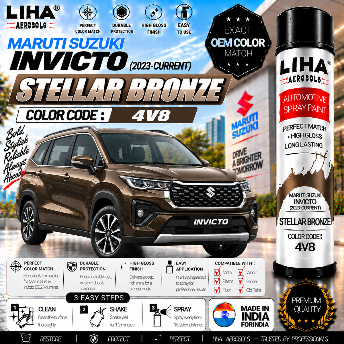 Maruti Suzuki Invicto Stellar Bronze Touch Up Spray Paint – OEM Color Match | LIHA Aerosols 500ml