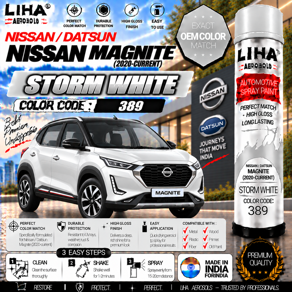 Nissan Magnite Storm White Touch Up Spray Paint – OEM Color Match | LIHA Aerosols 500ml