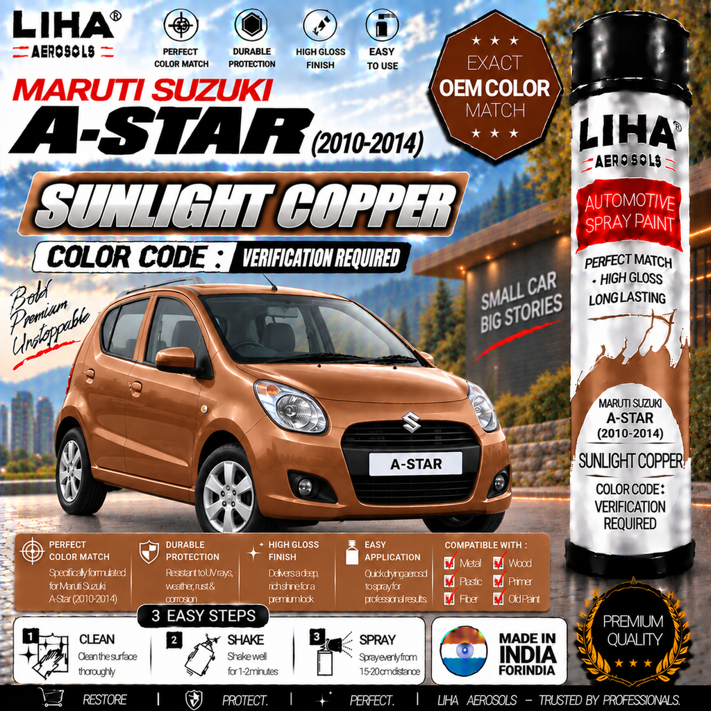 Maruti Suzuki A-Star Sunlight Copper Touch Up Spray Paint – OEM Color Match | LIHA Aerosols 500ml