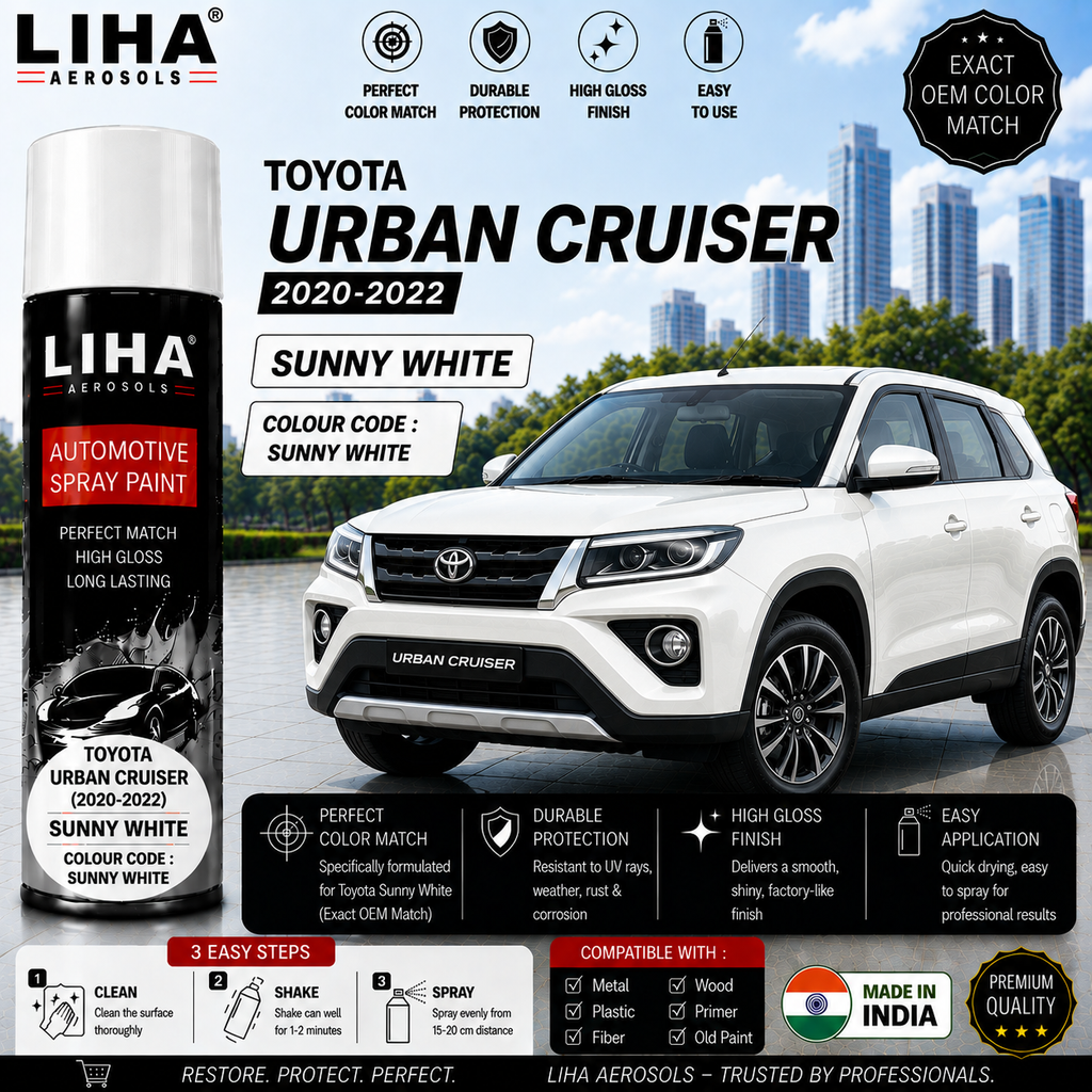 Toyota Urban Cruiser Sunny White Touch Up Spray Paint – OEM Color Match | LIHA Aerosols 500ml