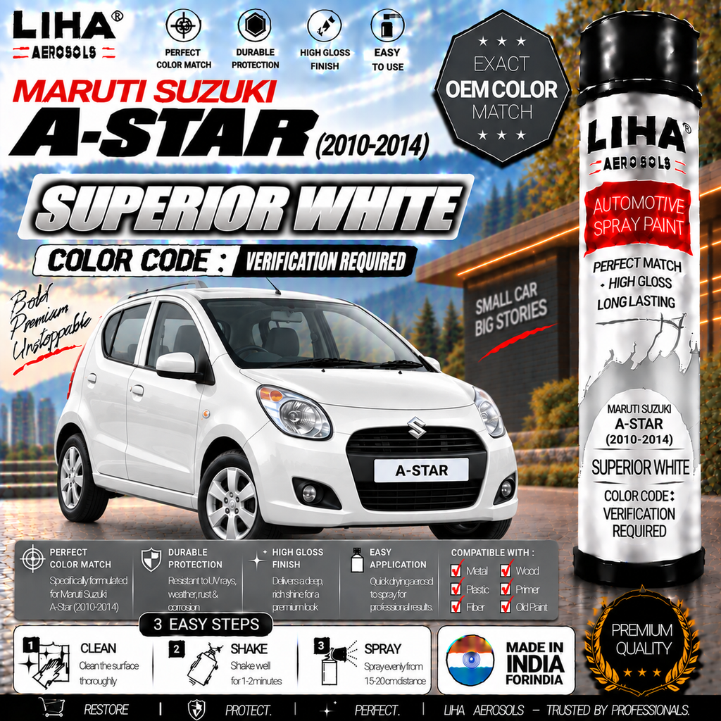 Maruti Suzuki A-Star Superior White Touch Up Spray Paint – OEM Color Match | LIHA Aerosols 500ml