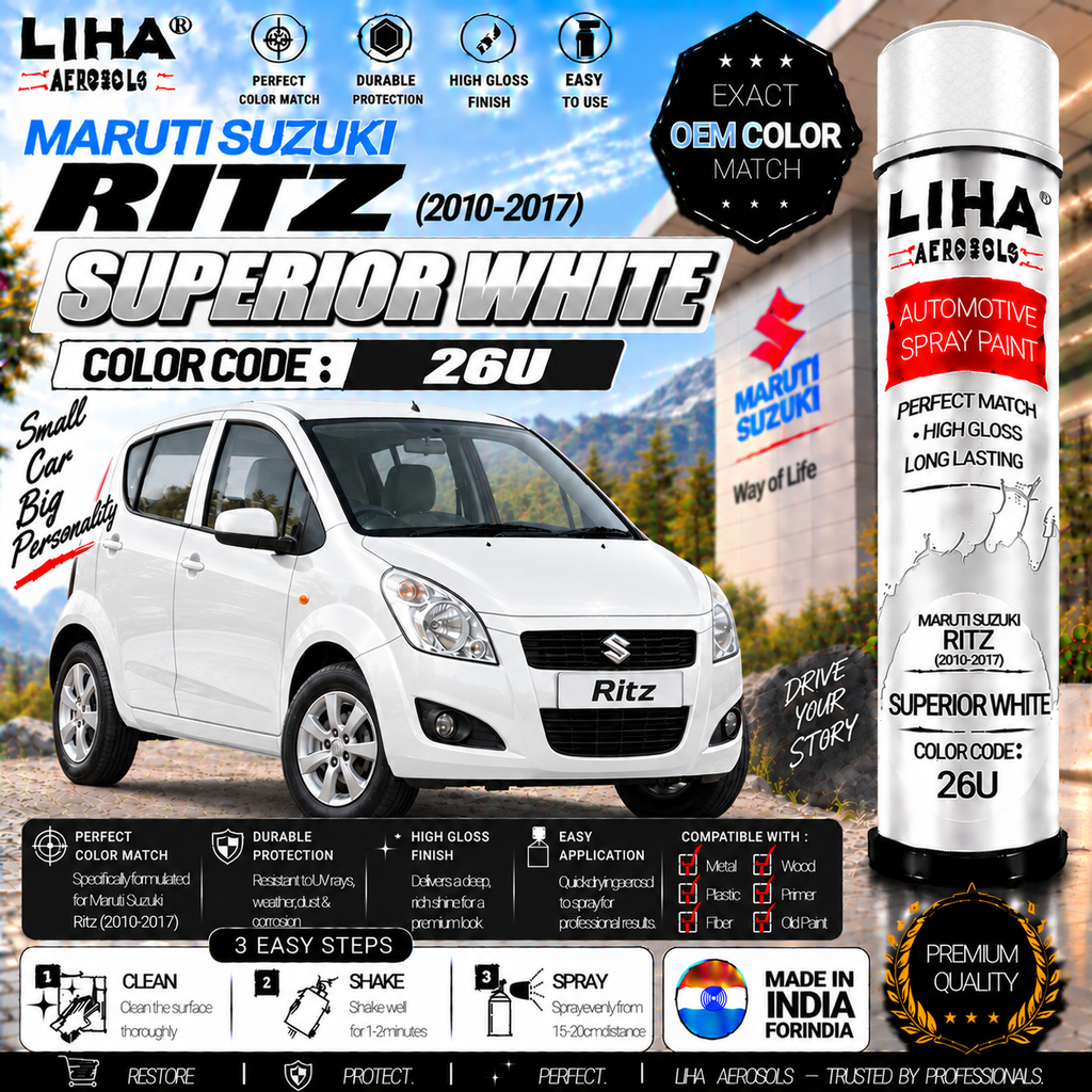 Maruti Suzuki Ritz Superior White Touch Up Spray Paint – OEM Color Match | LIHA Aerosols 500ml