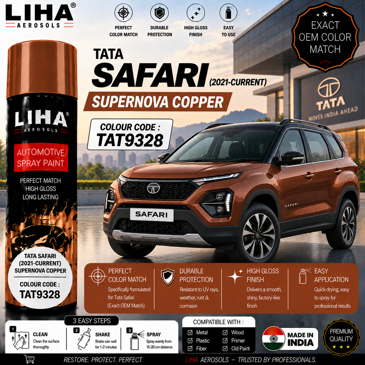 Tata Safari Supernova Copper Touch Up Spray Paint – OEM Color Match | LIHA Aerosols 500ml