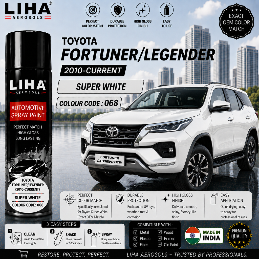 Toyota Fortuner / Legender Super White Touch Up Spray Paint – OEM Color Match | LIHA Aerosols 500ml