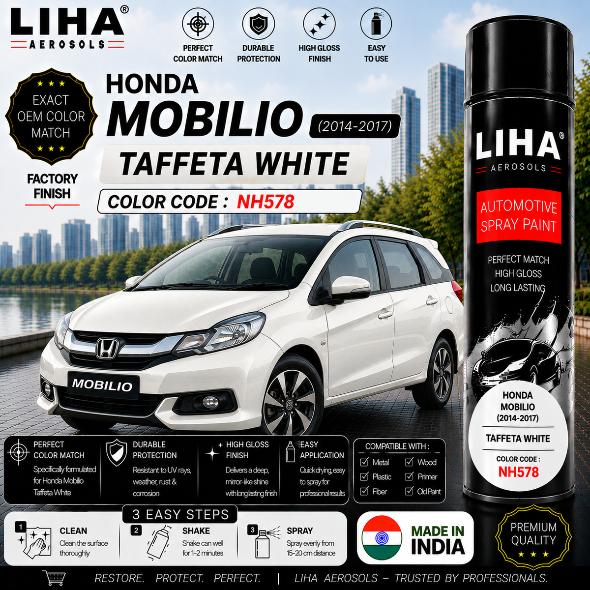 Honda Mobilio Taffeta White Touch Up Spray Paint – OEM Color Match | LIHA Aerosols 500ml
