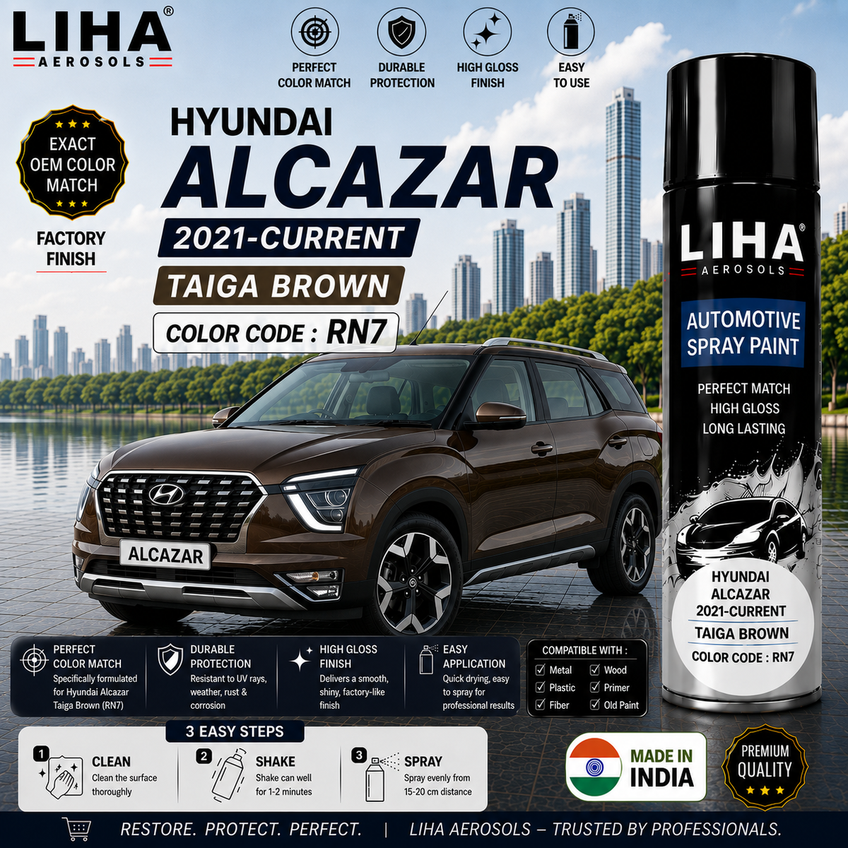 Hyundai Alcazar Taiga Brown Touch Up Spray Paint – OEM Color Match | LIHA Aerosols 500ml