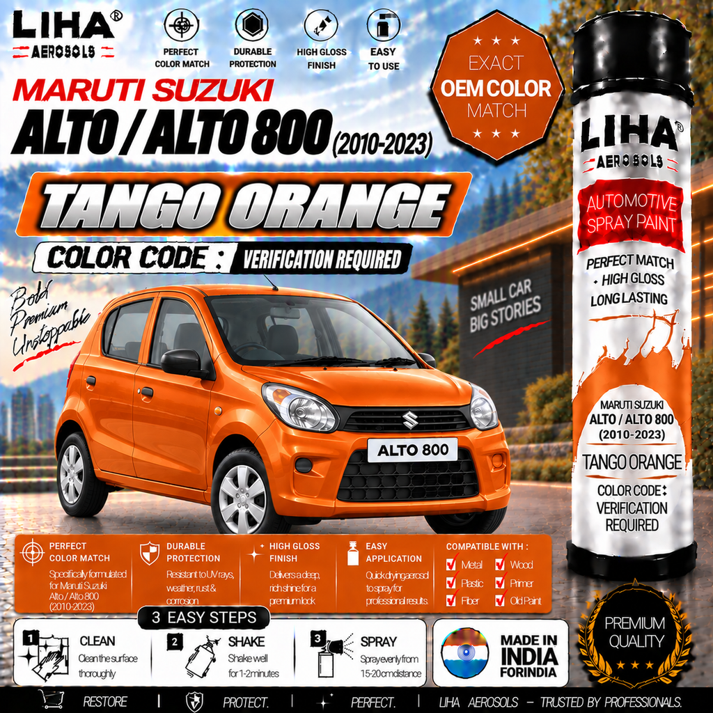 Maruti Suzuki Alto / Alto 800 Tango Orange Touch Up Spray Paint – OEM Color Match | LIHA Aerosols 500ml