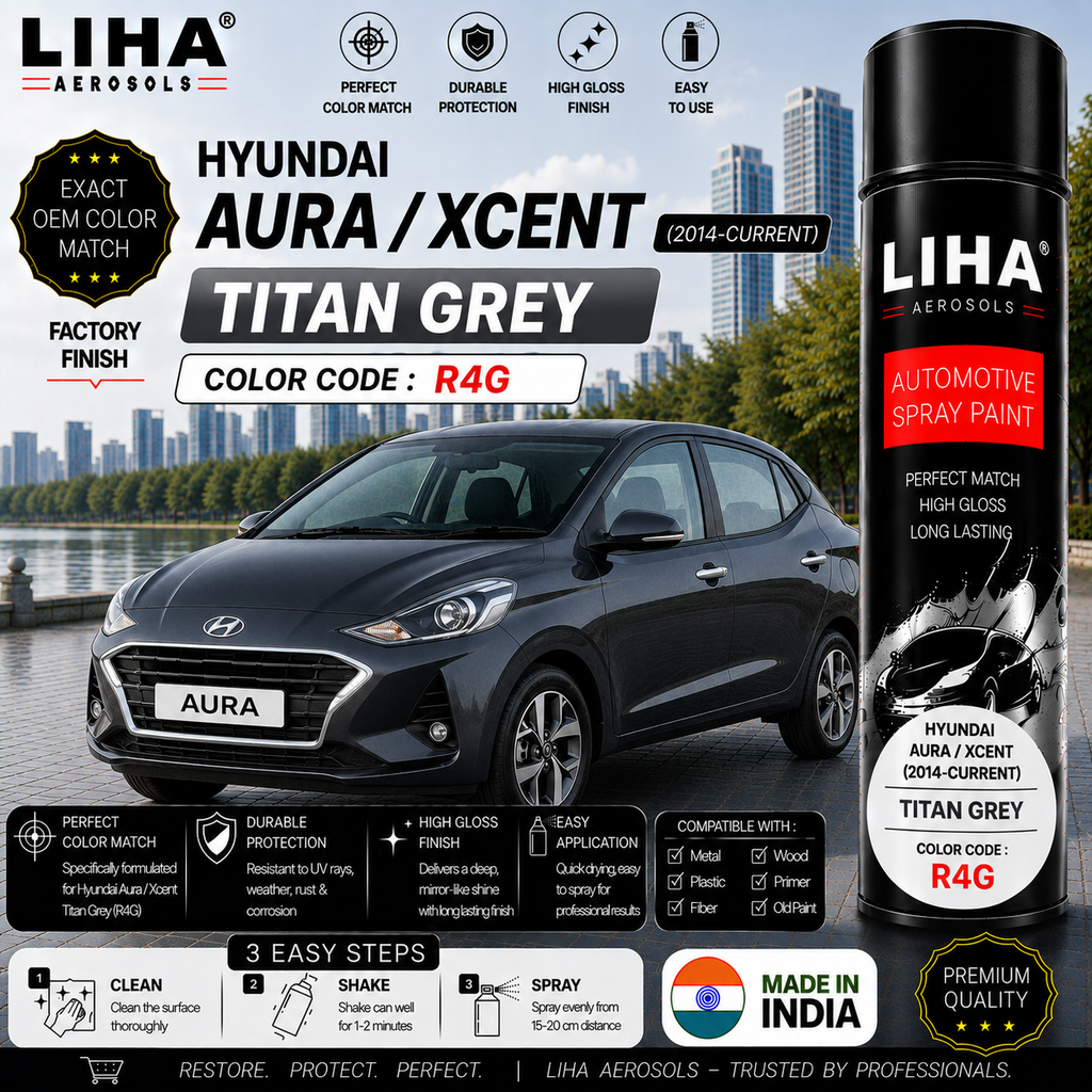 Hyundai Aura / Xcent Titan Grey Touch Up Spray Paint – OEM Color Match | LIHA Aerosols 500ml