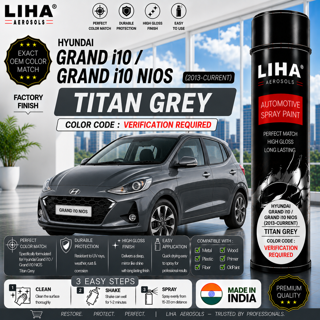 Hyundai Grand i10 / Grand i10 NIOS Titan Grey Touch Up Spray Paint – OEM Color Match | LIHA Aerosols 500ml