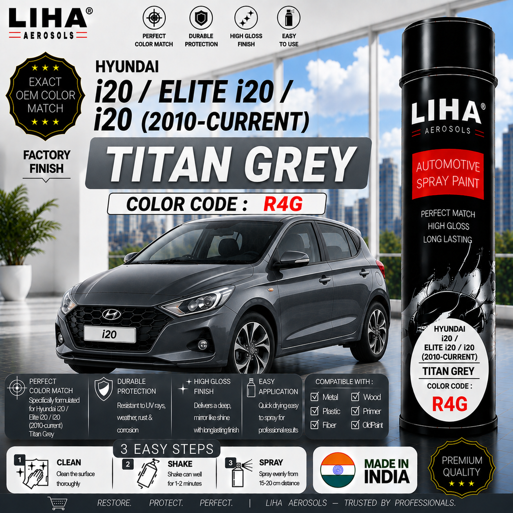 Hyundai i20 / Elite i20 / i20 Titan Grey Touch Up Spray Paint – OEM Color Match | LIHA Aerosols 500ml