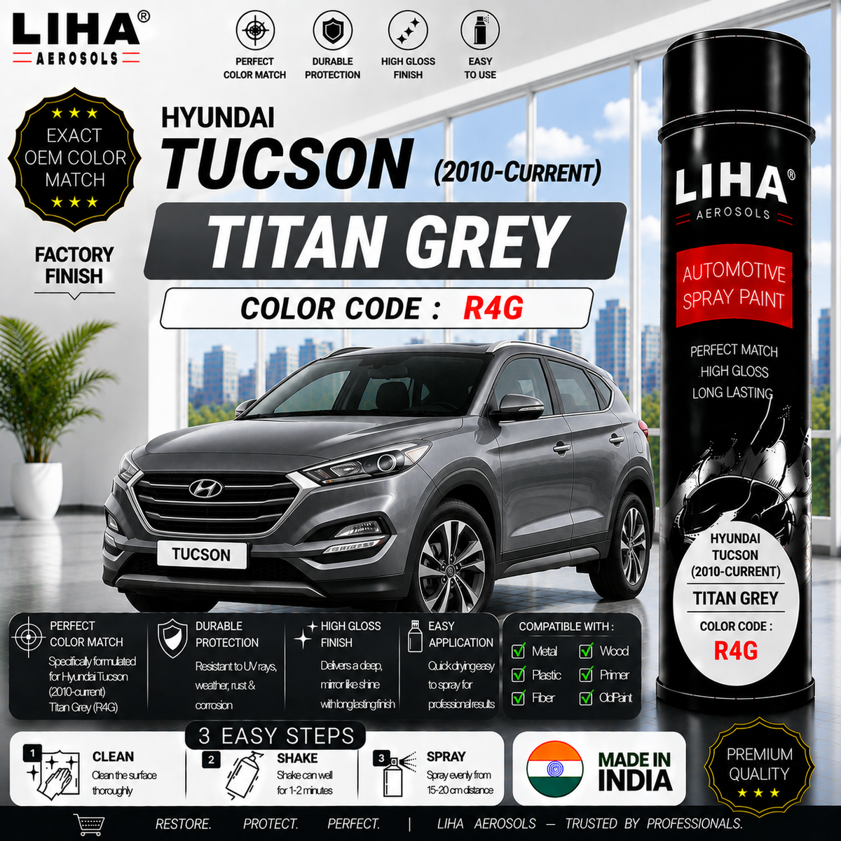 Hyundai Tucson Titan Grey Touch Up Spray Paint – OEM Color Match | LIHA Aerosols 500ml