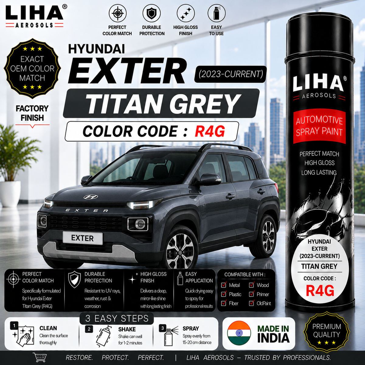 Hyundai Exter Titan Grey Touch Up Spray Paint – OEM Color Match | LIHA Aerosols 500ml