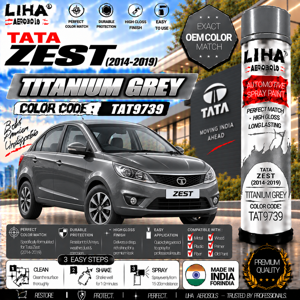 Tata Zest Titanium Grey Touch Up Spray Paint – OEM Color Match | LIHA Aerosols 500ml