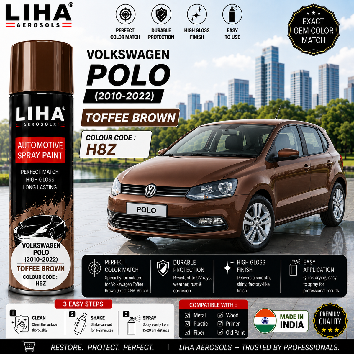Volkswagen Polo Toffee Brown Touch Up Spray Paint – OEM Color Match | LIHA Aerosols 500ml