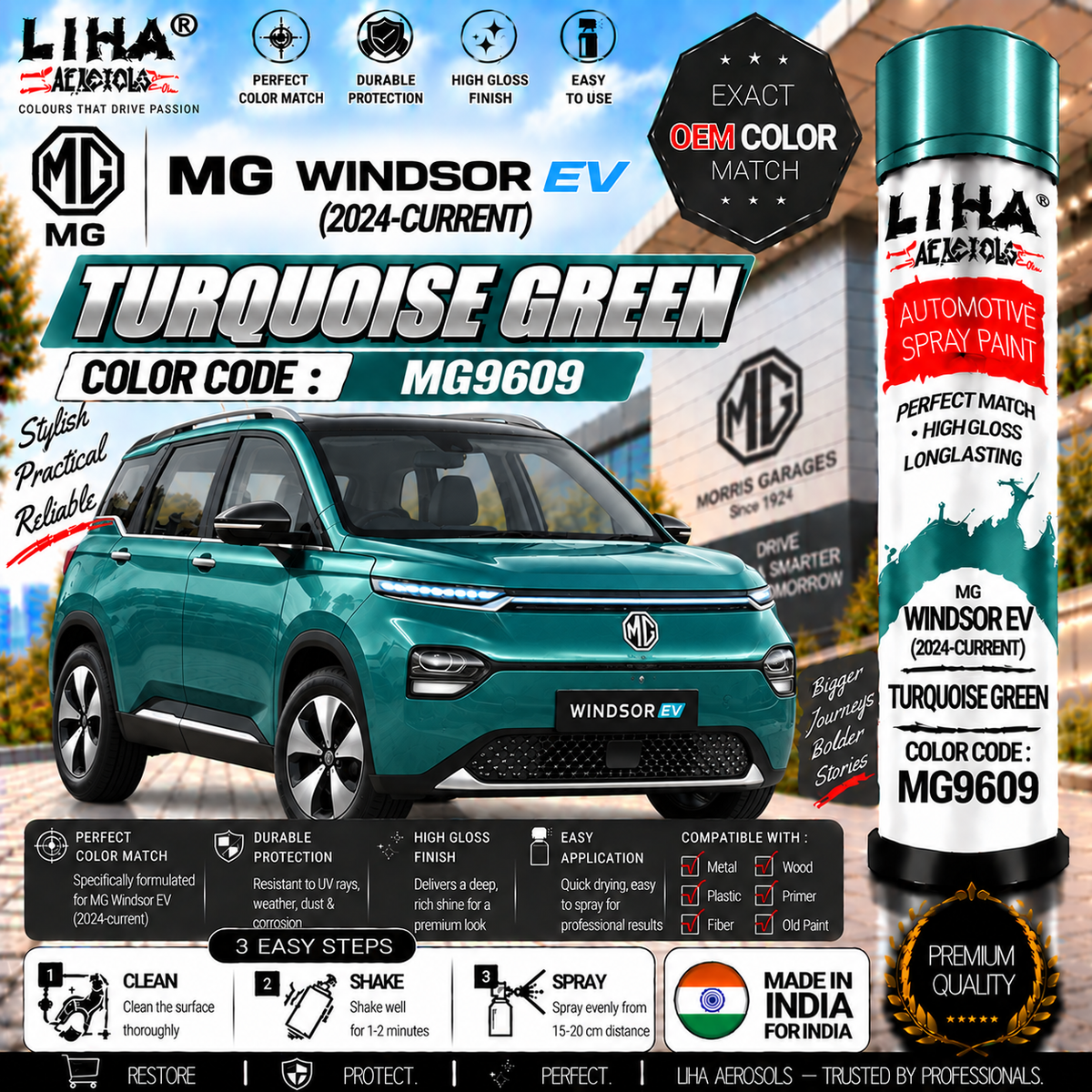MG Windsor EV Turquoise Green Touch Up Spray Paint – OEM Color Match | LIHA Aerosols 500ml