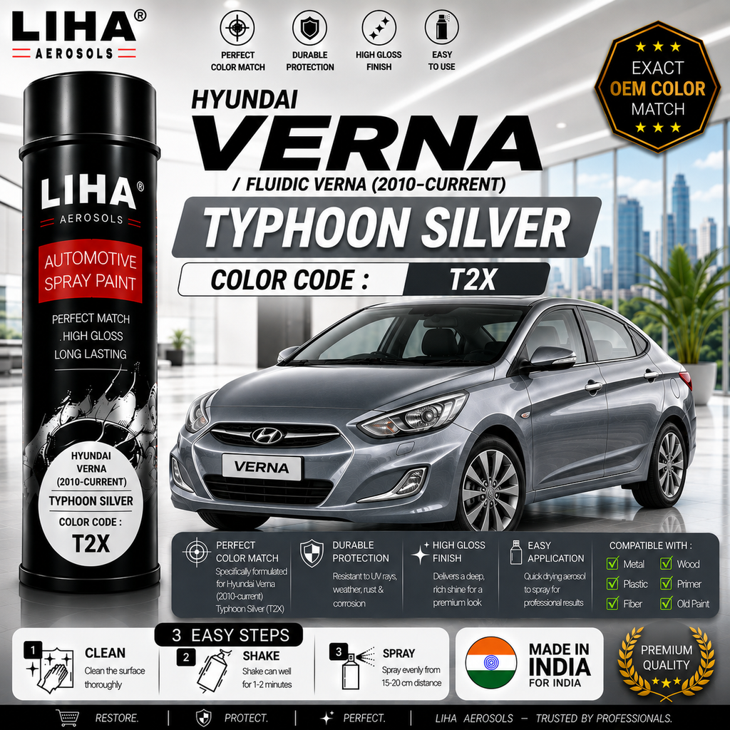 Hyundai Verna / Fluidic Verna Typhoon Silver Touch Up Spray Paint – OEM Color Match | LIHA Aerosols 500ml