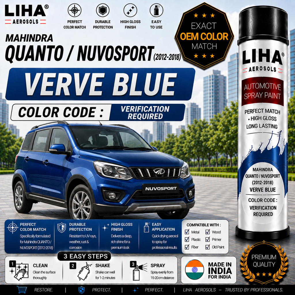 Mahindra Quanto / Nuvosport Verve Blue Touch Up Spray Paint – OEM Color Match | LIHA Aerosols 500ml