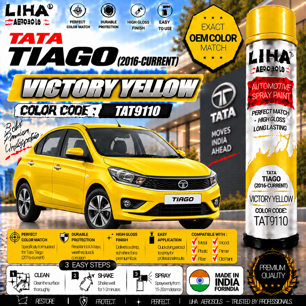 Tata Tiago Victory Yellow Touch Up Spray Paint – OEM Color Match | LIHA Aerosols 500ml