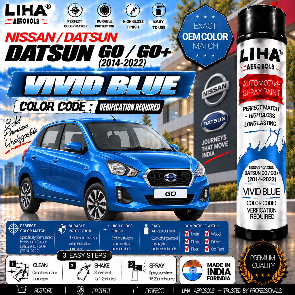 Datsun GO / GO+ Vivid Blue Touch Up Spray Paint – OEM Color Match | LIHA Aerosols 500ml