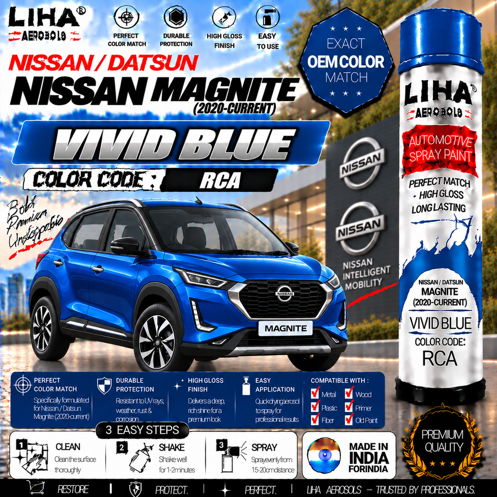 Nissan Magnite Vivid Blue Touch Up Spray Paint – OEM Color Match | LIHA Aerosols 500ml