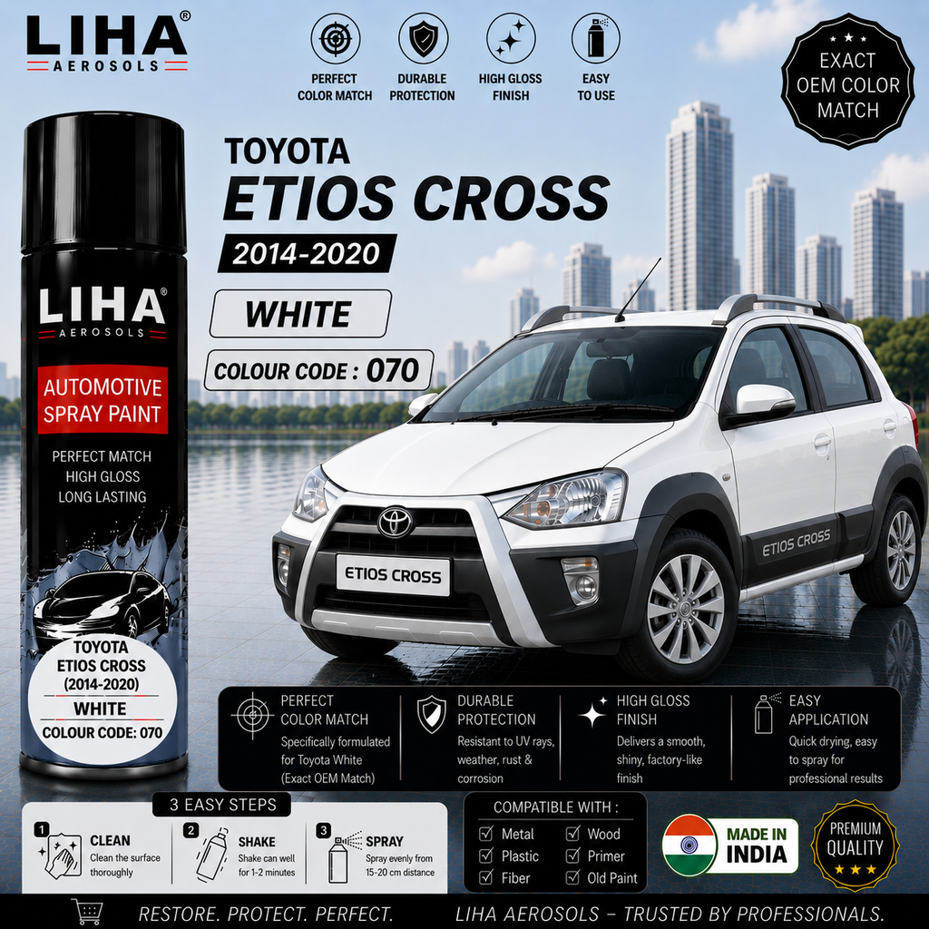 Toyota Etios Cross White Touch Up Spray Paint – OEM Color Match | LIHA Aerosols 500ml