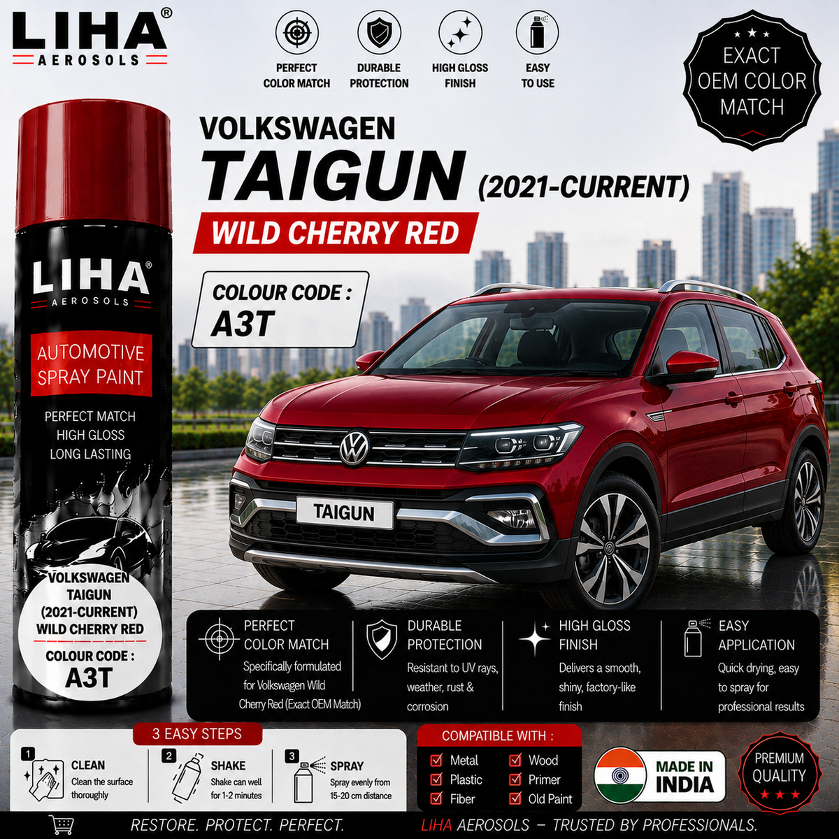 Volkswagen Taigun Wild Cherry Red Touch Up Spray Paint – OEM Color Match | LIHA Aerosols 500ml