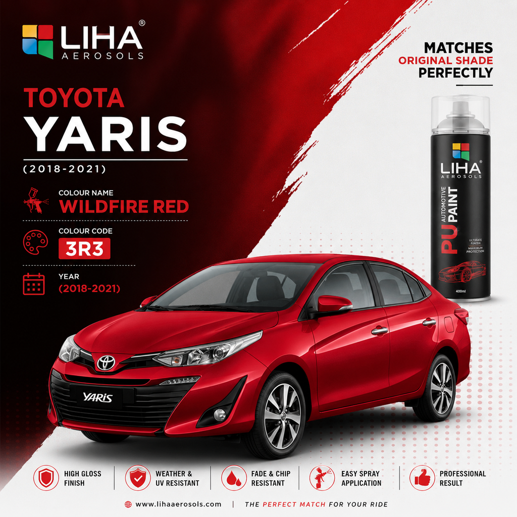 Toyota Yaris Wildfire Red Touch Up Spray Paint – OEM Color Match | LIHA Aerosols 500ml