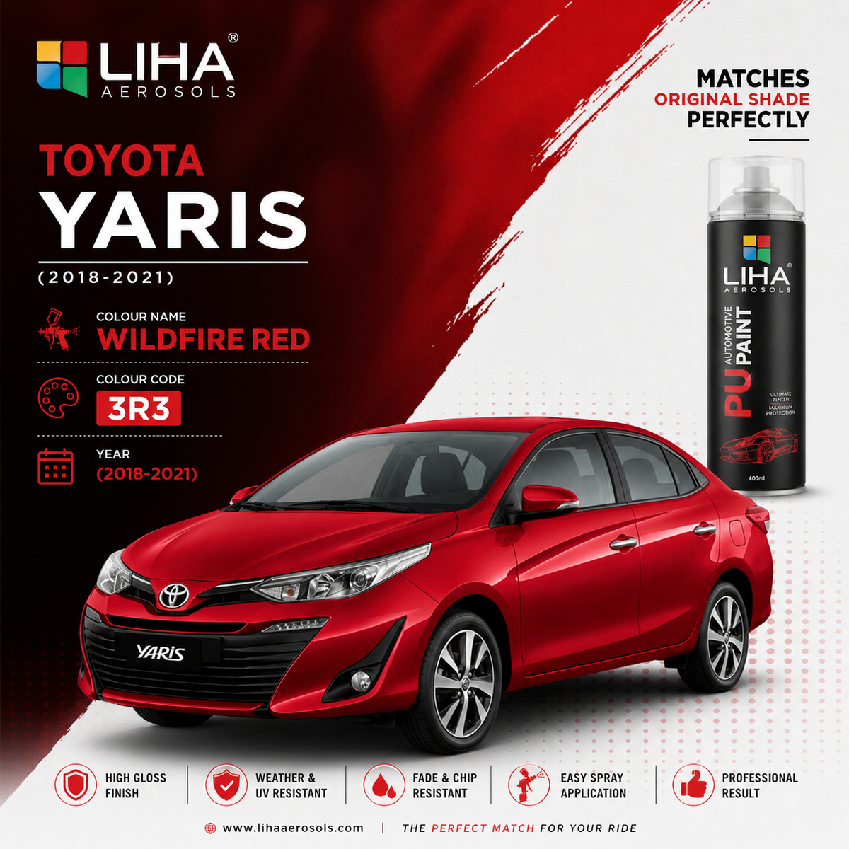 Toyota Yaris Wildfire Red Touch Up Spray Paint – OEM Color Match | LIHA Aerosols 500ml