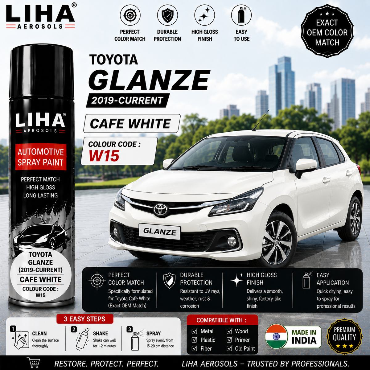 Toyota Glanza Cafe White Touch Up Spray Paint – OEM Color Match | LIHA Aerosols 500ml