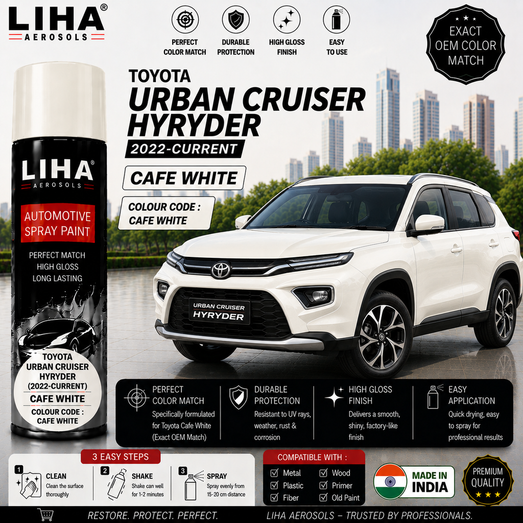 Toyota Urban Cruiser Hyryder Cafe White Touch Up Spray Paint – OEM Color Match | LIHA Aerosols 500ml
