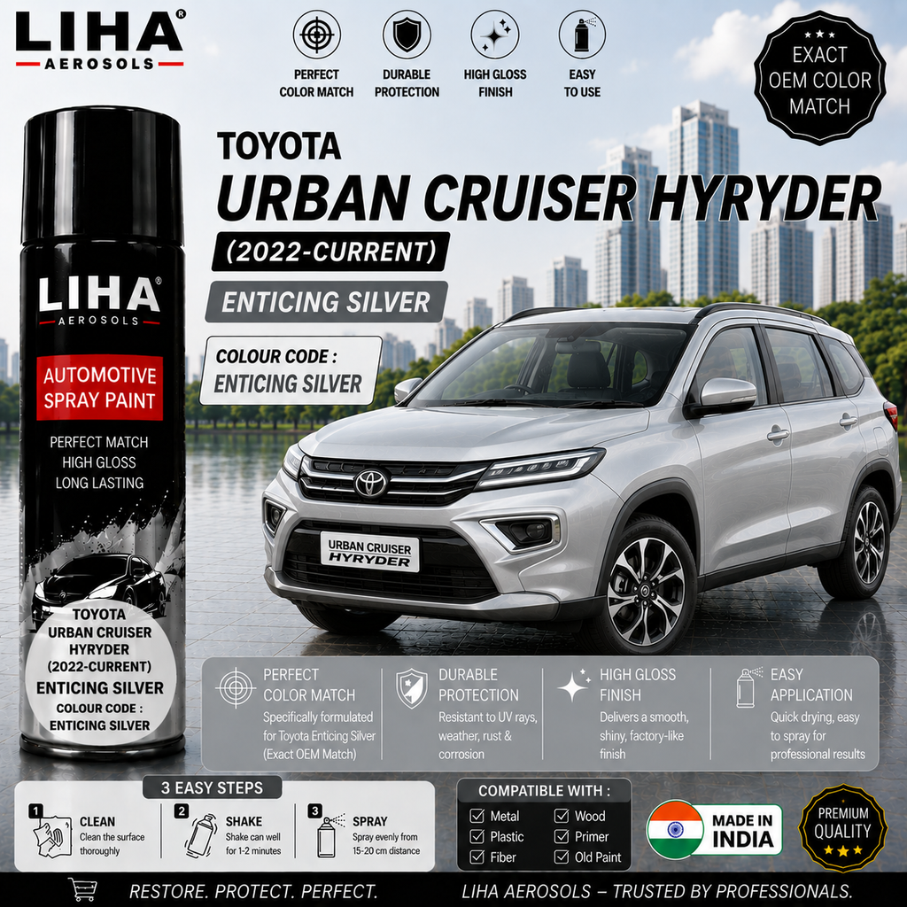 Toyota Urban Cruiser Hyryder Enticing Silver Touch Up Spray Paint – OEM Color Match | LIHA Aerosols 500ml