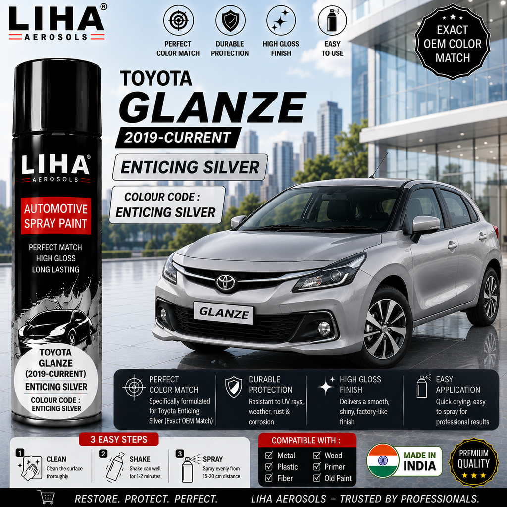 Toyota Glanza Enticing Silver Touch Up Spray Paint – OEM Color Match | LIHA Aerosols 500ml