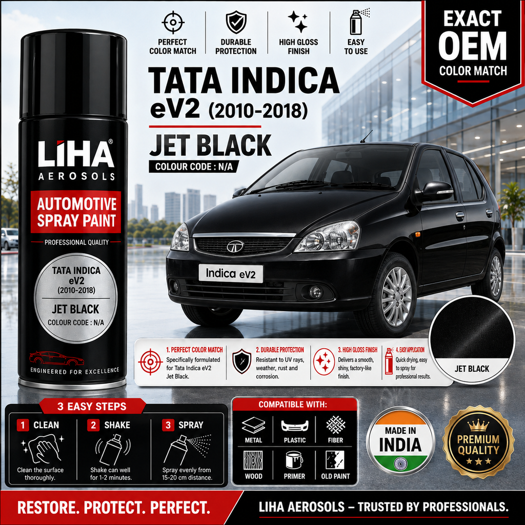 Tata Indica eV2 Jet Black Touch Up Spray Paint – OEM Color Match | LIHA Aerosols 500ml