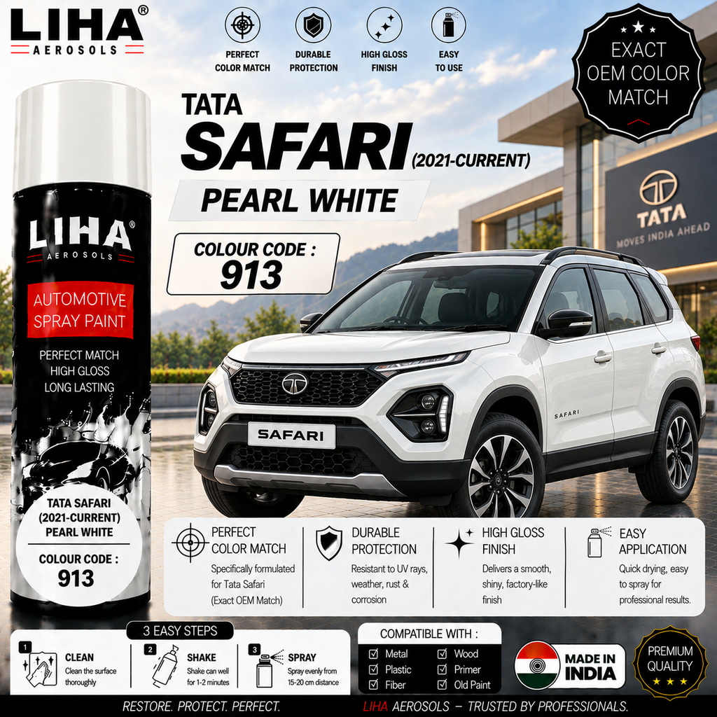 Tata Safari Pearl White Touch Up Spray Paint – OEM Color Match | LIHA Aerosols 500ml