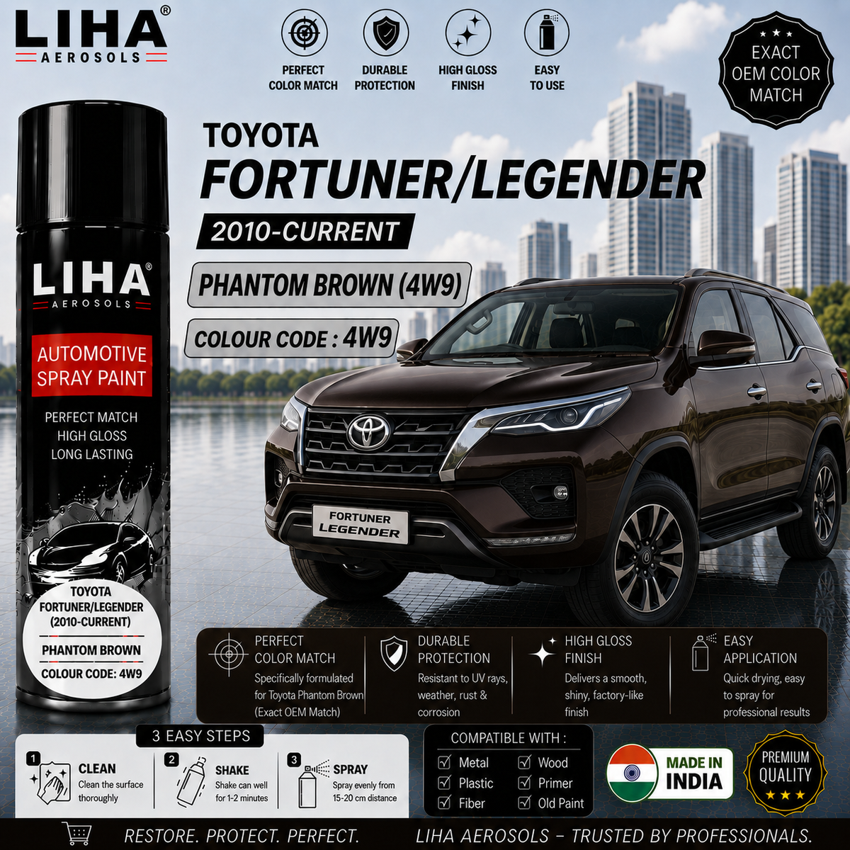 Toyota Fortuner / Legender Phantom Brown Touch Up Spray Paint – OEM Color Match | LIHA Aerosols 500ml