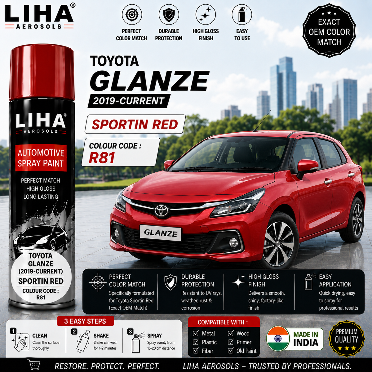 Toyota Glanza Sportin Red Touch Up Spray Paint – OEM Color Match | LIHA Aerosols 500ml