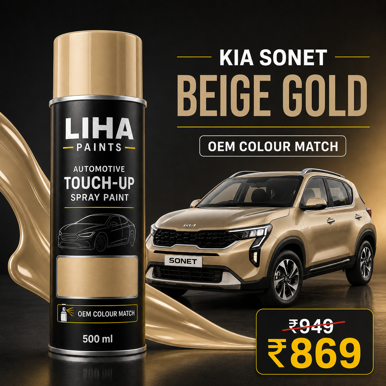 Kia Sonet Beige Gold Touch Up Spray Paint – OEM Color Match | LIHA Aerosols 500ml