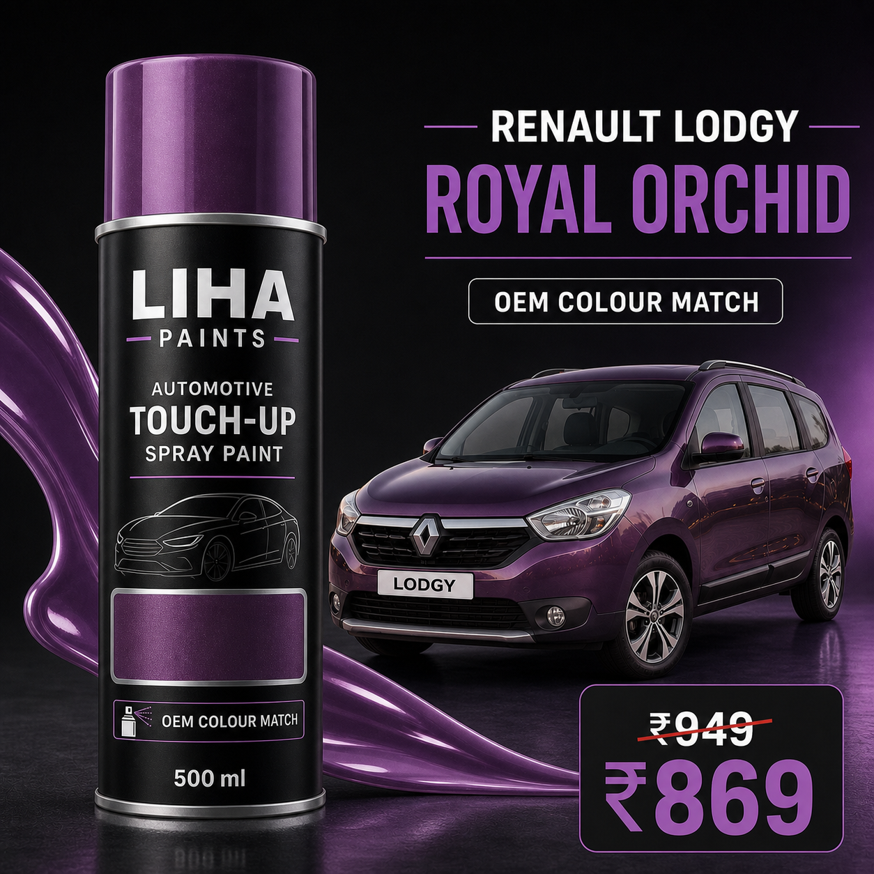 Renault Lodgy Royal Orchid Touch Up Spray Paint – OEM Color Match | LIHA Aerosols 500ml